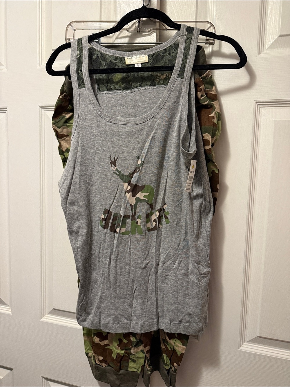 Slightly flawed Bobbie Brooks “Buck Off”Gray Tank Top with matching sleep capris